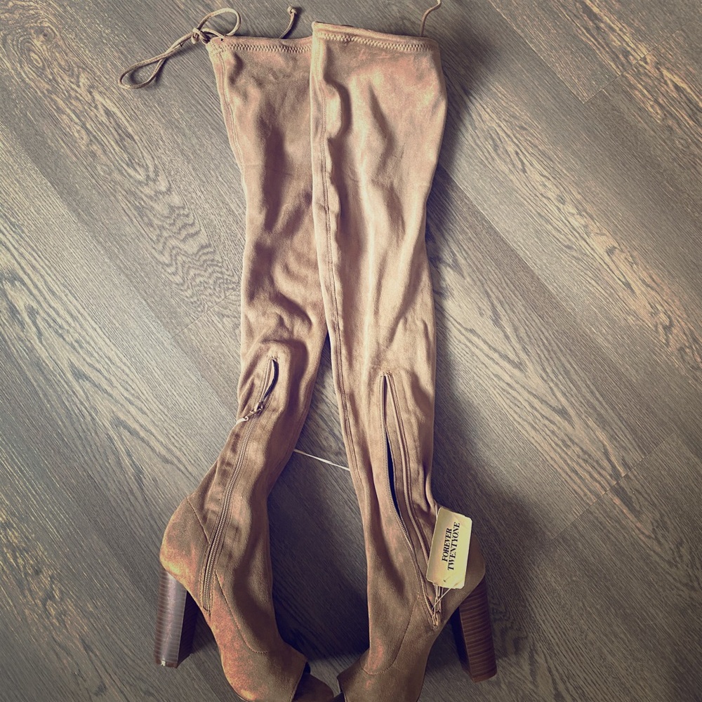 NWT Taupe over the knee open toe boot size 6